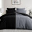 (Blue, Double) Classic Satin Stripe Duvet Cover Set with Pillowcase Soft Breathable Flat Weave Double Grey Bedding Sets, Solid Pattern, Hypoallergenic 3