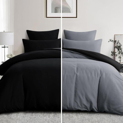 (Blue, Single) Classic Satin Stripe Duvet Cover Set with Pillowcase Soft Breathable Flat Weave Double Grey Bedding Sets, Solid Pattern, Hypoallergenic 2