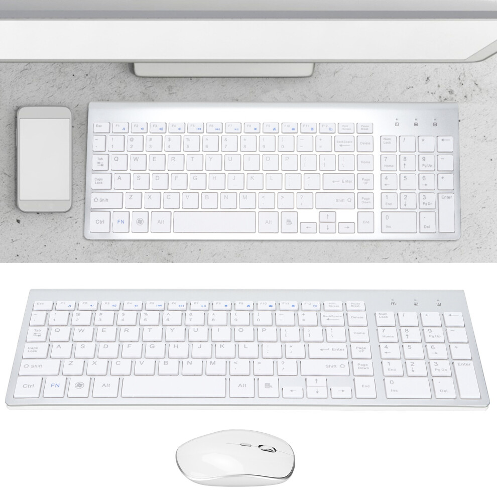 2.4Ghz Wireless Keyboard Mouse Combo 102 Keys Compact Silver 4671358042460