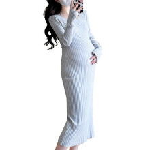 Elegantes Umstandsstrickkleid mit V-Ausschnitt, dehnbarer-Gray M