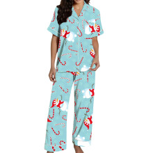 Weihnachts-Pyjamas, zweiteiliger Weihnachts-Pyjama-Himmelblau M