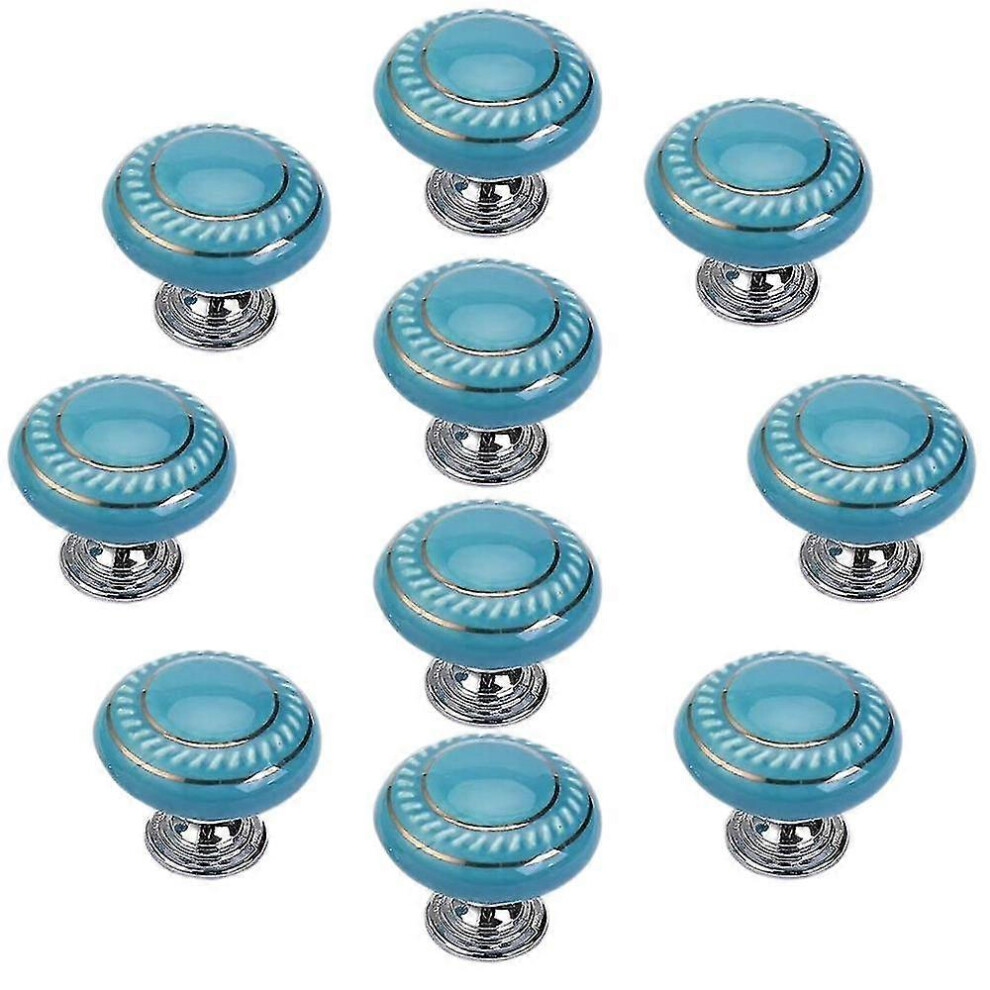 Kikidex (As Show, One Size) 10 Pcs Round Ceramic Door Knob Retro Simple Style Cabinet Knobs Vintage Pull Handle For Cupboard, D