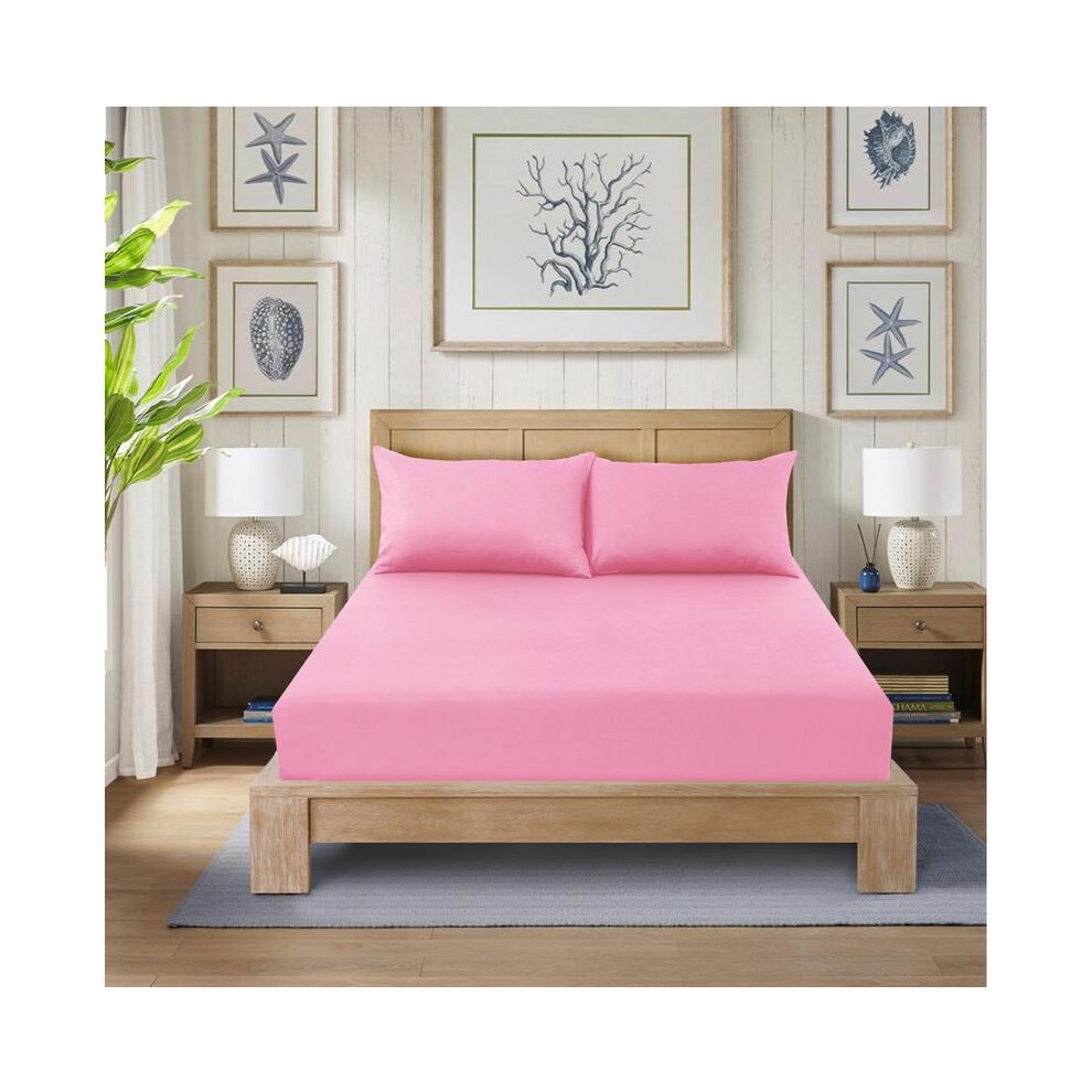 (BABY-PINK, King) 40cm Extra Deep Polycotton Fitted Bed Sheets - Soft 12 Colors Available-image-OPC-PMRDMY6-NEW