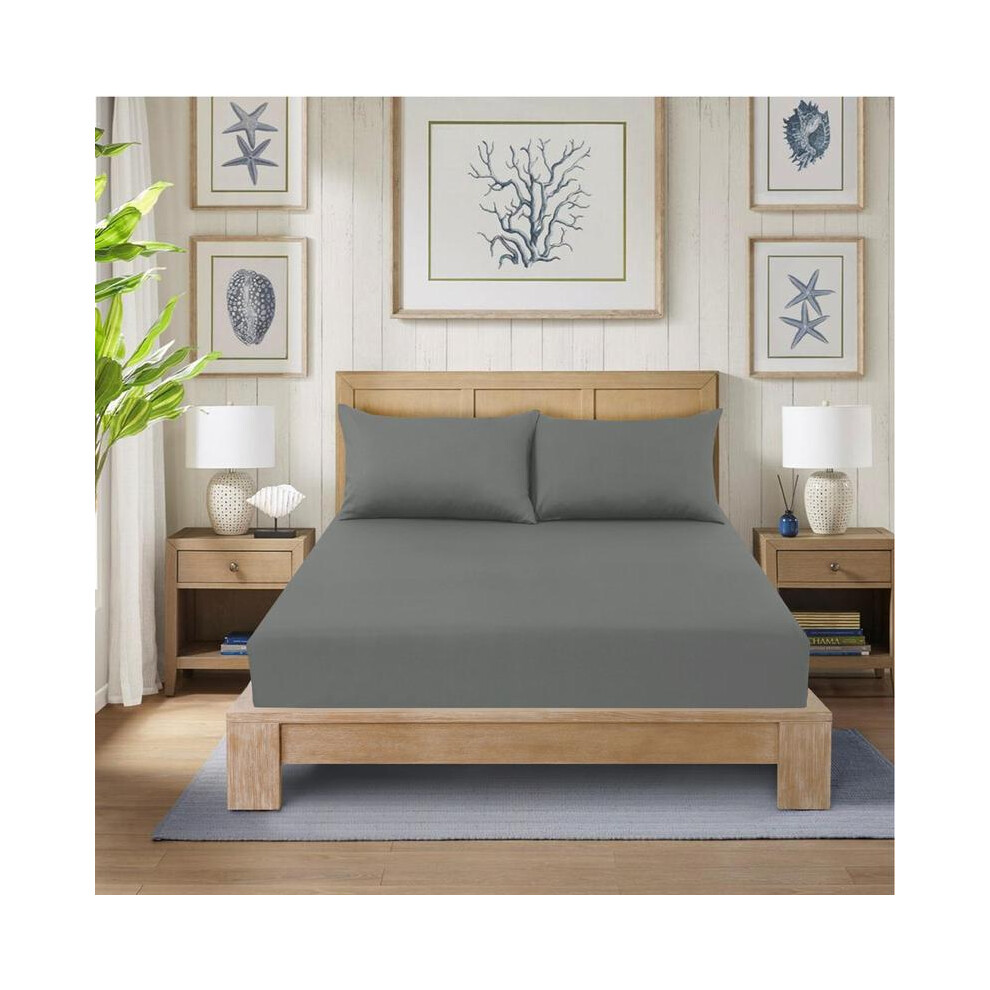 (GREY, Double) 40cm Extra Deep Polycotton Fitted Bed Sheets - Soft 12 Colors Available-image-OPC-PMRDMYS-NEW