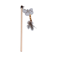 Niedliches graues Maus Holzstab Katzen-Spielzeug 40cm Plüsch & Feder interaktiv