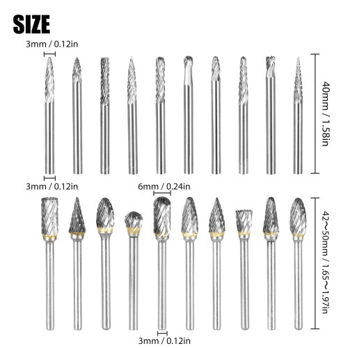 20 Stück Wolframcarbid-Doppelkutter-Fräser, 3,175 mm Schaft