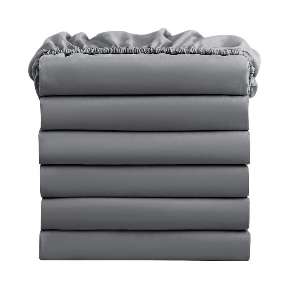 (Grey, Double) Extra Deep Pocket Microfiber Fitted Bed Sheets - Solid Colour Pattern - Machine Washable-image-OPC-PMRDZN8-NEW
