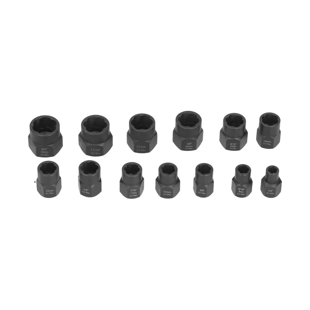 13-Piece Impact Nut Extractor Set, Chrome Vanadium Steel, Black 8021358048065