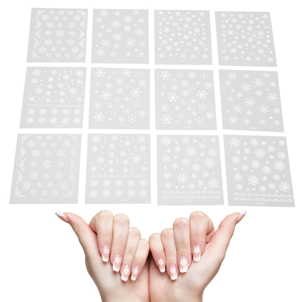 Festive Nail Art: 12 Christmas Snowflake Stickers for Holiday Glam