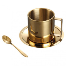 (280ml, B Gold 3pcs) Stainless Steel Coffee Mug Set Advanced Double-Wall Vacuum Insulation Ideal for Daily Use