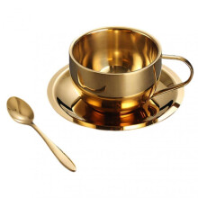 (250ml, A Golden 3pcs) Stainless Steel Coffee Mug Set Advanced Double-Wall Vacuum Insulation Ideal for Daily Use