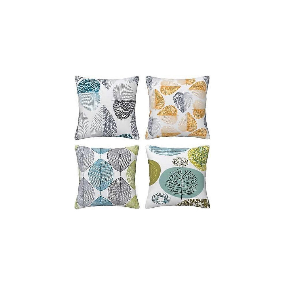 Kikidex (As Show, One Size) Pack Of 4 Cushion Covers Geometric Pattern Decorative Cushion Cover Cotton Linen Pillowcases (50 X 50 Cm, Leaf) Green