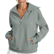 Women's loose fleece hoodie with half zipper and-Bean green S