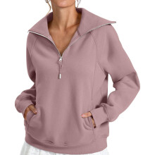 Women's loose fleece hoodie with half-pale pinkish gray XXL