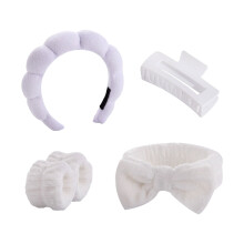 Face Washing Headbands Wristband Hair Clip Set for Women-White
