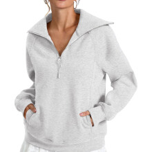 Women's loose fleece hoodie with half zipper and-Gray M