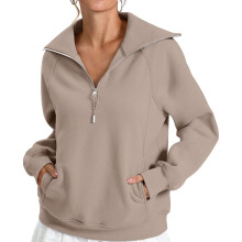 Women's loose fleece hoodie with half zipper and-Camel XXL