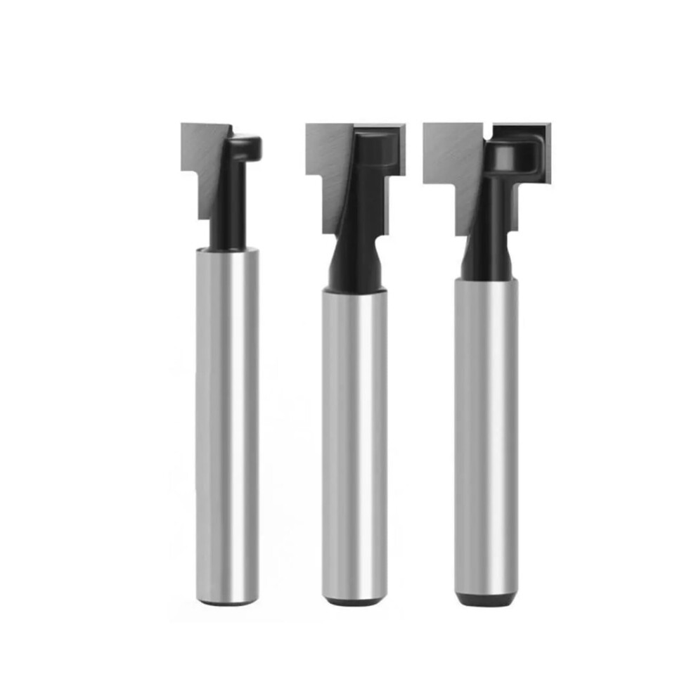 C2 Micro Grain 3Pcs/Set 1/4Inch Shank Carbide Keyhole Router Bits For Woodworking, Carbon Steel T-Track Set 9354506696726
