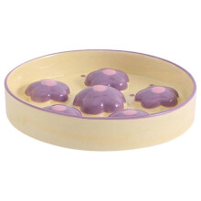 (yellow purple) Hand Painted Cats Slow Feeder Ceramic Dish Smooth Round Bowl Prevent Obesity Creative Slow Feed Cats Bowl yellow purple