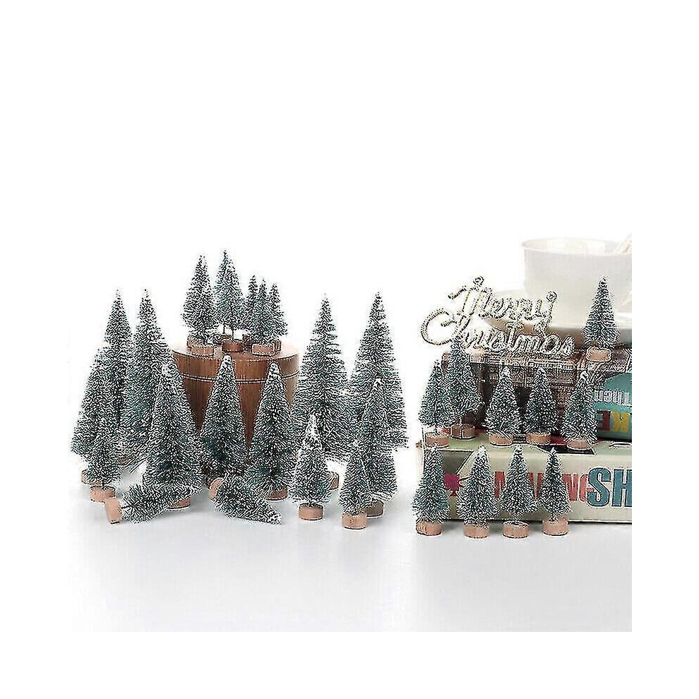 Kikidex (As Show, ) 24X Mini Christmas Tree Fake Pine Tree Mini Sisal Bottle Brush Snow Frost Tree White