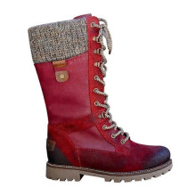 (35, Red) Women's Flat Lace Up Mid Calf Boots Ladies Biker Riding Winter Warm Shoes