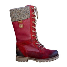 (39, Red) Women's Flat Lace Up Mid Calf Boots Ladies Biker Riding Winter Warm Shoes