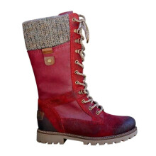 (41, Red) Women's Flat Lace Up Mid Calf Boots Ladies Biker Riding Winter Warm Shoes