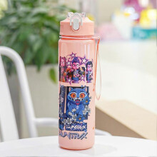 (Pink)700ml K-Pop Demon Hunters Water Bottle with Straw & Flip Cover, Portable Drinking Cup for Travel, Fitness and Gifts