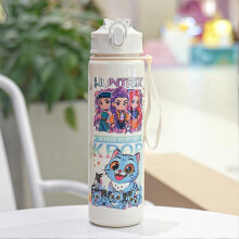 (White)700ml K-Pop Demon Hunters Water Bottle with Straw & Flip Cover, Portable Drinking Cup for Travel, Fitness and Gifts