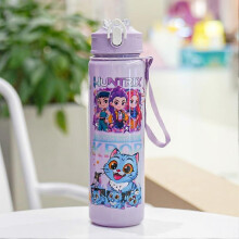(Purple)700ml K-Pop Demon Hunters Water Bottle with Straw & Flip Cover, Portable Drinking Cup for Travel, Fitness and Gifts