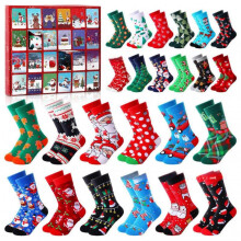 (D)2025 Xmas 24 Pairs Socks Advents Calendar Christmas-Themed Unisex Socks for Holiday Morning Excitement