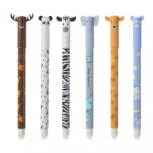 Set of 6 Erasable Gel Pens Cute Animal Shape Erasable Pens with Eraser School Supply