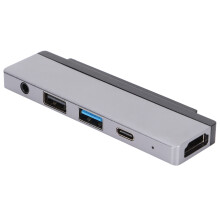 Aluminum 5-in-1 USB-C Hub Dock for iOS Tablet Pro 18-20, Gray