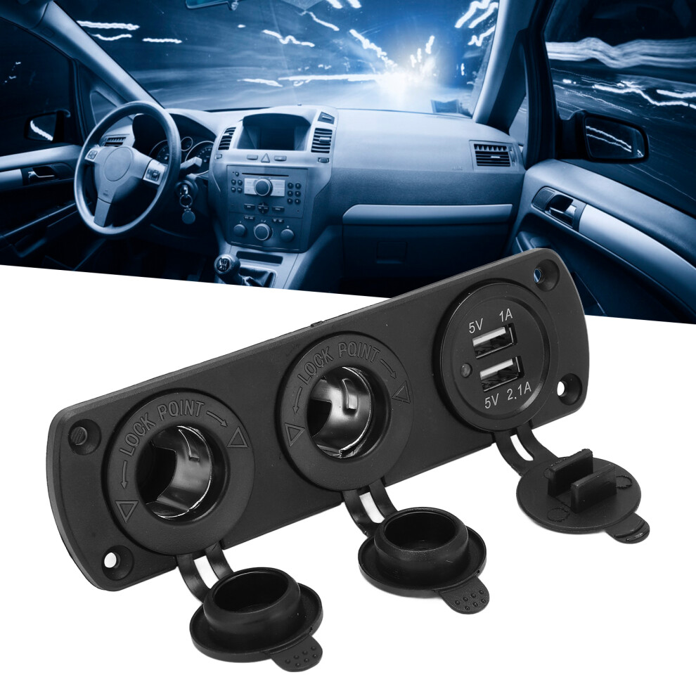 Waterproof Car Usb Charger 3-Hole Dual Port 2.1A, 150X43mm Black 7661358056694