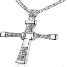 925 Sterling Silver Real Rhinestone Fast and Furious 7 Cross Charm for Men Women