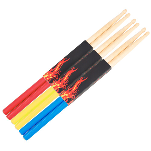 3 Pairs 5A Maple Drum Sticks Triangular Tip, 40.6cm, Non-Slip Rubber Handle