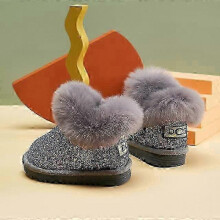 (25 (insole 15.5cm), gray) Children Snow Boots 0-10 Years for Baby Pink Girls ,Kids Winter Shoes,Warm Plush Fashion Platsform Short Boots Black Gray