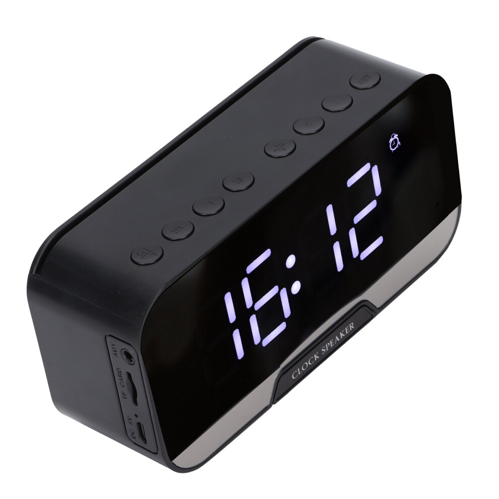 Dâ88 Bluetooth Clock Speaker With Dual Alarms & Mirror Design Black 4921358064802