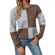 Women's Loose-fitting Long-sleeved Color Block-coffee brown M