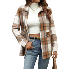 Women's plaid flannel coat-light brown XXXL