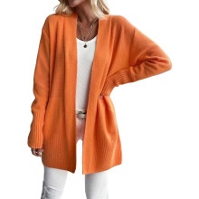 Women's Long Knitted Solid Color Cardigan-oran red XXL