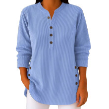 Womens Long Sleeve Corduroy Shirt Oversized Casual-Blue XXL