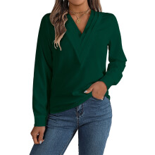 Women's pleated long-sleeved office shirt, available in-Green M