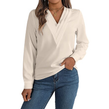 Women's pleated long-sleeved office shirt, available in-Beige L