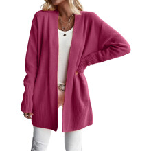 Women's Long Knitted Solid Color Cardigan-Purple XXL