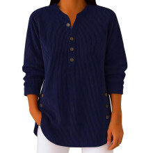 Womens Long Sleeve Corduroy Shirt Oversized Casual-Navy Blue M