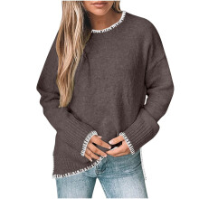 Womens Pullover Sweaters Long Sleeve Neck Casual-coffee brown S
