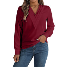 Women's pleated long-sleeved office shirt, available in-Red S