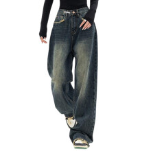 Retro 90s Denims Trousers Wide Leg Straight Jeans Baggy Long-XL