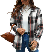 Women's plaid flannel coat-Black M